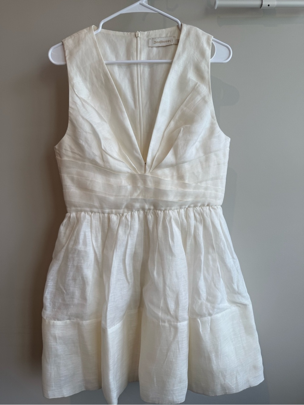 Zimmermann Ivory Deep V Sleeveless Mini Dress
